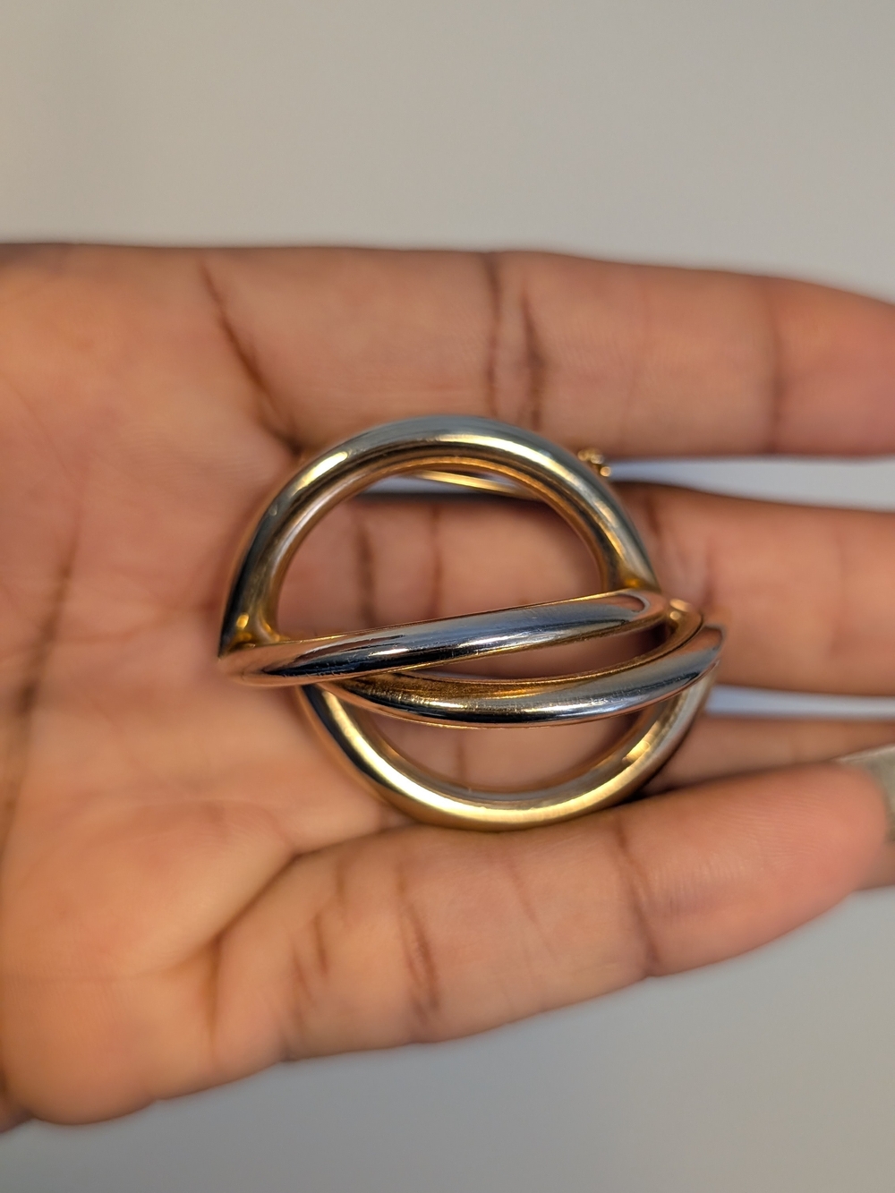 Polished Two-Tone Gold & Silver Circle Brooch